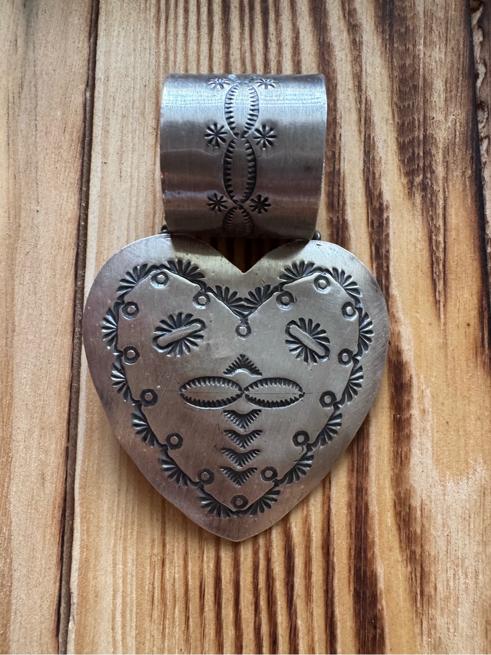 T. Yazzie Stamped Heart Sterling Silver Pendant